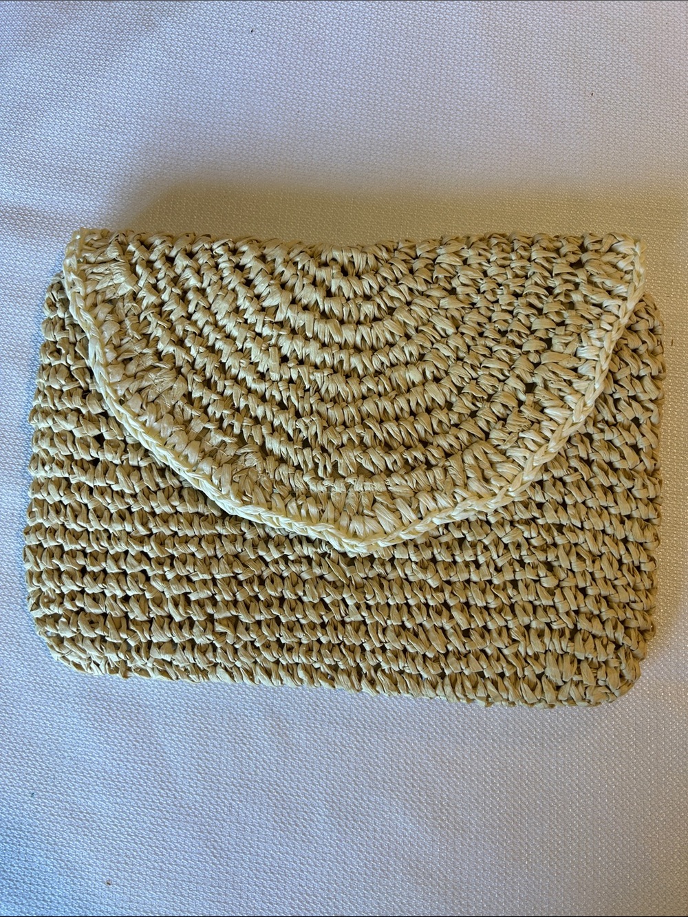 Woven Straw Envelope Clutch in Natural